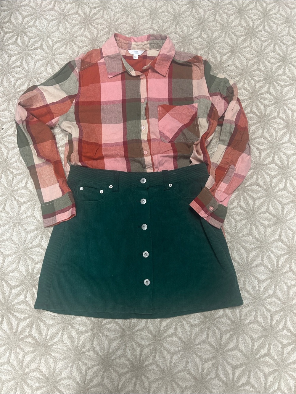 Time and Tru Dark Green Button-Front Mini Skirt